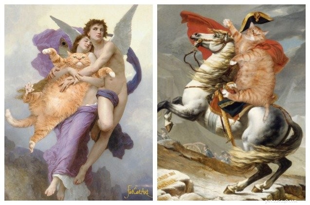 Ginger Cat Takes Center Stage in Iconic Artwork: A Creative Photoshop Tribute