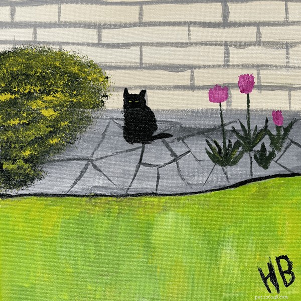 Feral Black Cat Folk Art with Flowers: The Story of BK