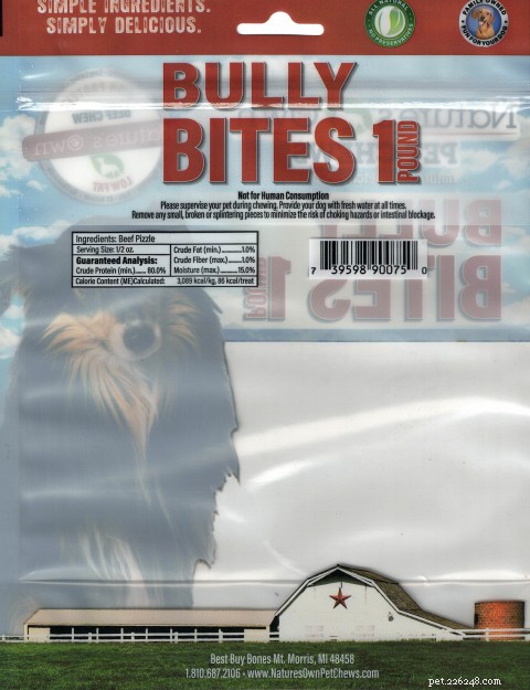 Best Buy Bones Recalls Nature’s Own Bully Bites Dog Treats Over Salmonella Risk
