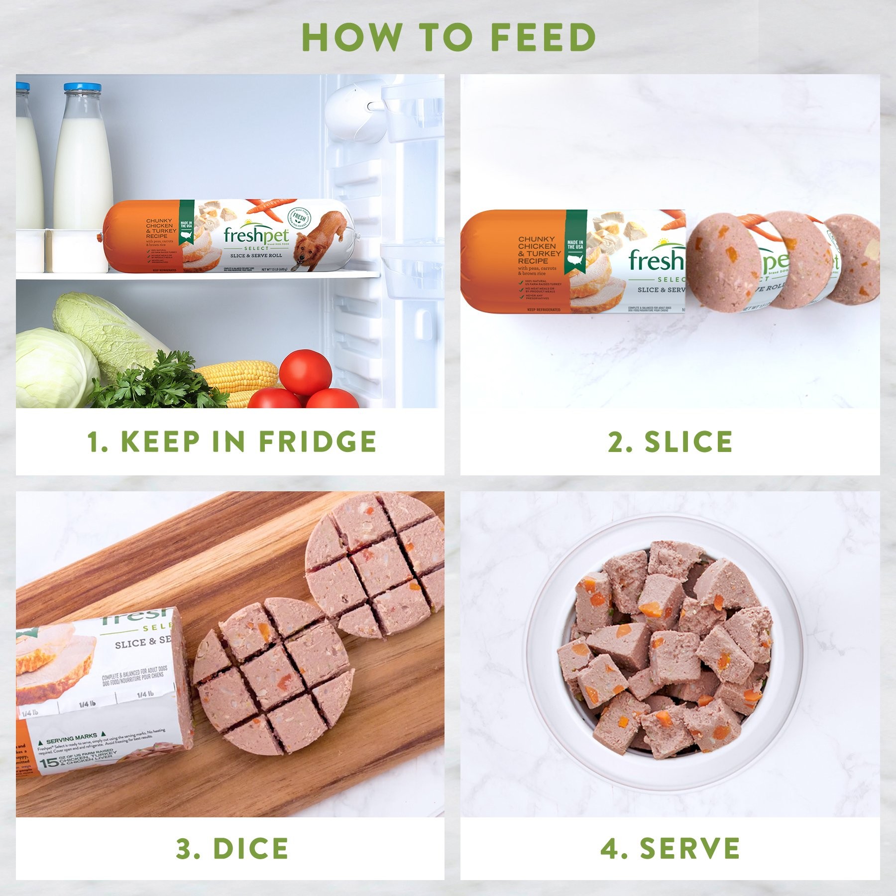 Guia de instruções:alimentação e armazenamento de Freshpet