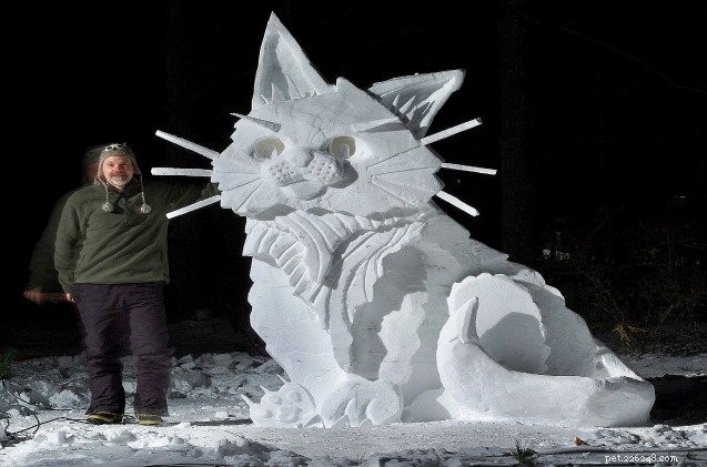 Ledová socha osmistopé kočky zahřívá naše mrazivá srdce