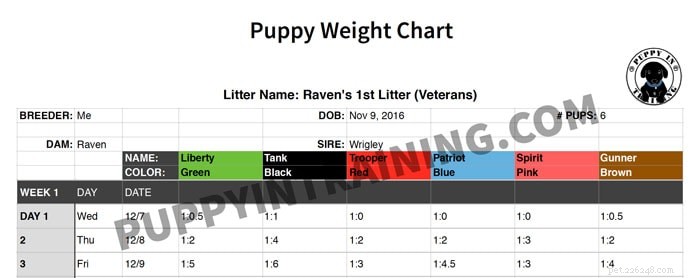Puppy Gewichtstabel – Hoeveel gewicht moet een pasgeboren puppy per dag aankomen?