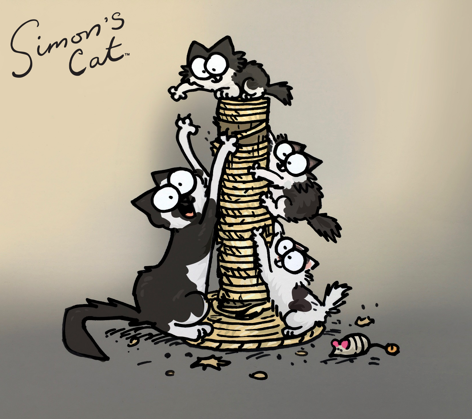A gata patrocinadora Princess e seus gatinhos fofos foram desenhados pelo famoso ilustrador Simon Tofield