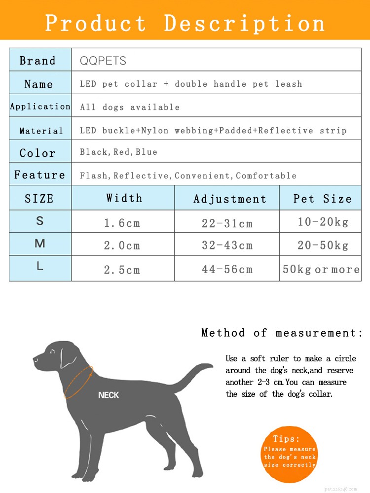 Halshalsbanden met led-gesp:het magische apparaat voor nachtwandelingen helpt u en uw hond  s nachts te wandelen!