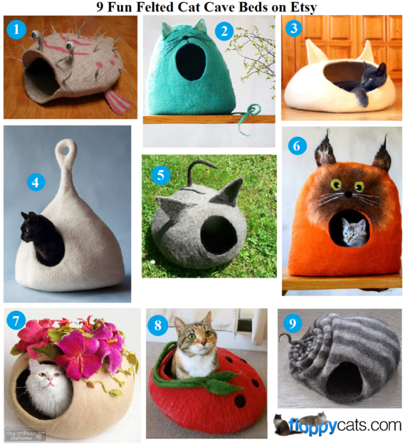 9 zábavných plstěných kočičích jeskynních postelí na Etsy