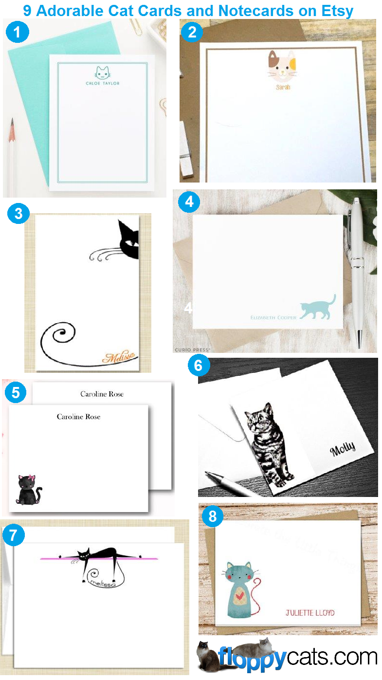 9 adorables cartes et cartes de correspondance avec des chats sur Etsy