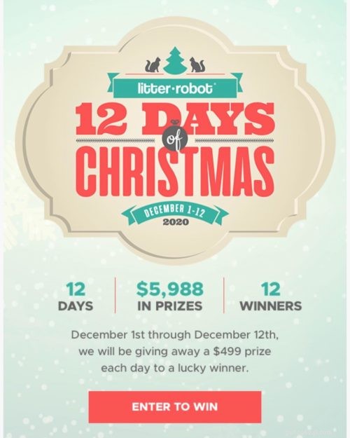 Anmäl för att vinna en gratis Litter Robot 3:Litter Robot s 12 Days of Christmas!