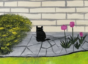花と野生の黒猫のフォークアート（ストーリーを含む） 