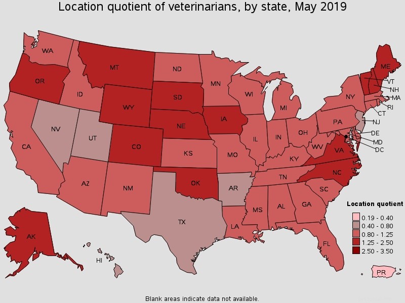 U.S. Státy, které nejvíce potřebují veterináře