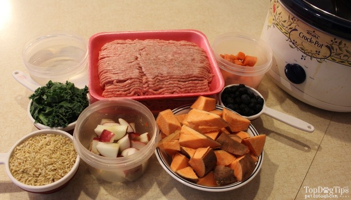 Recept:Nötkött och fläsk Crock Pot Hundmat