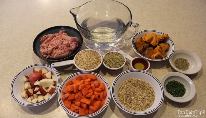 Ricetta:tacchino macinato e cibo secco per cani di lenticchie