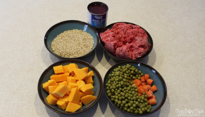 Recette :Nourriture pour chiens en pot au bœuf et aux haricots rouges